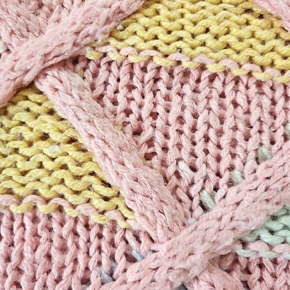 Vintage Pink Chunky Knit Sweater Vest 3D Knit Argyle 80s Pastel Fairy Kei Preppy - Picture 9 of 16